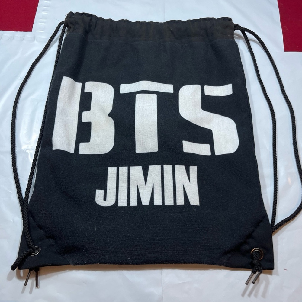 BTS K Pop JIMIN black CANVAS Drawstring Bag 19”X15” tote Gym Boy Band Pop Music
